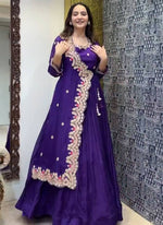 Thumbnail for Vegaa Fashion Violet Georgette Embroidered Designer Gown