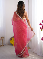 Thumbnail for Vegaa Fashion Pink Organza With Lace Work Designer Saree