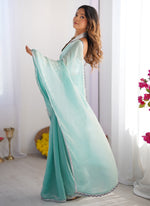 Thumbnail for Vegaa Fashion Sky Blue Organza With Lace Work Designer Saree