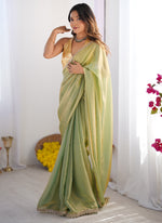 Thumbnail for Vegaa Fashion Sea Green Organza With Lace Work Designer Saree