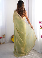 Thumbnail for Vegaa Fashion Sea Green Organza With Lace Work Designer Saree