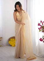 Thumbnail for Vegaa Fashion Cream Organza With Lace Work Designer Saree