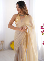 Thumbnail for Vegaa Fashion Cream Organza With Lace Work Designer Saree