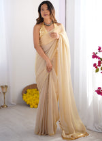 Thumbnail for Vegaa Fashion Cream Organza With Lace Work Designer Saree