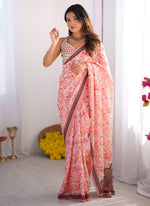 Thumbnail for Vegaa Fashion Light Red Organza With Lace Work Designer Saree