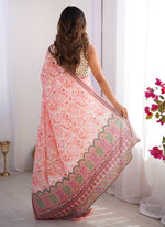 Thumbnail for Vegaa Fashion Light Red Organza With Lace Work Designer Saree