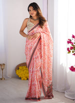 Thumbnail for Vegaa Fashion Light Red Organza With Lace Work Designer Saree
