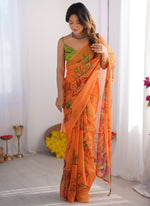 Thumbnail for Vegaa Fashion Yellow Organza With Lace Work Designer Saree