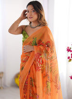 Thumbnail for Vegaa Fashion Yellow Organza With Lace Work Designer Saree
