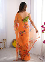 Thumbnail for Vegaa Fashion Yellow Organza With Lace Work Designer Saree