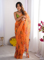 Thumbnail for Vegaa Fashion Yellow Organza With Lace Work Designer Saree