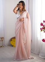 Thumbnail for Vegaa Fashion Off White Organza With Lace Work Designer Saree