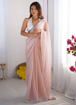 Thumbnail for Vegaa Fashion Off White Organza With Lace Work Designer Saree