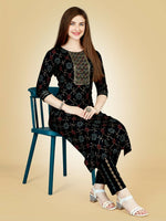 Thumbnail for Jyoti Fashion Women's Black Viscose Rayon Embroidered Kurta Pant Set - Distacart