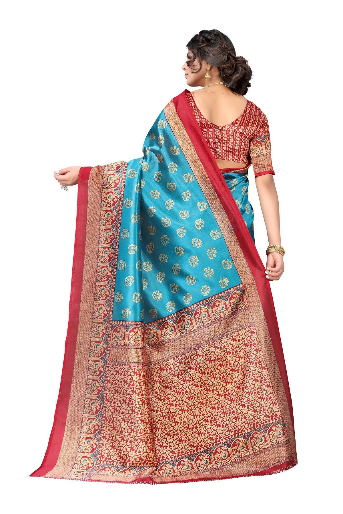 Vamika Sky Blue Printed Art Silk Saree - Distacart