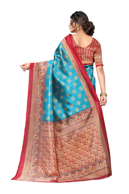 Vamika Sky Blue Printed Art Silk Saree - Distacart