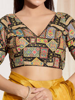Thumbnail for Joban Fashion Black Viscose Rayon Padded Blouse With V Neck Elbow Sleeves - Distacart
