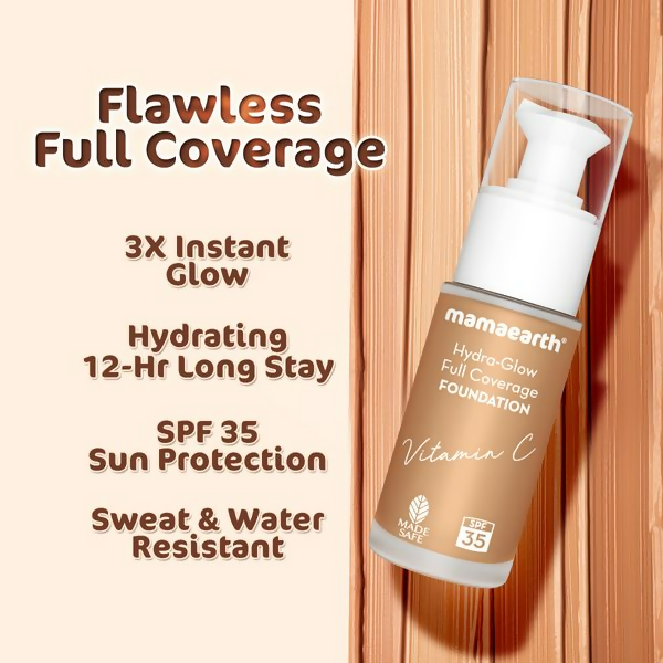 Mamaearth Hydra-Glow Full Coverage Foundation With Vitamin C & Turmeric - Caramel Glow - Distacart