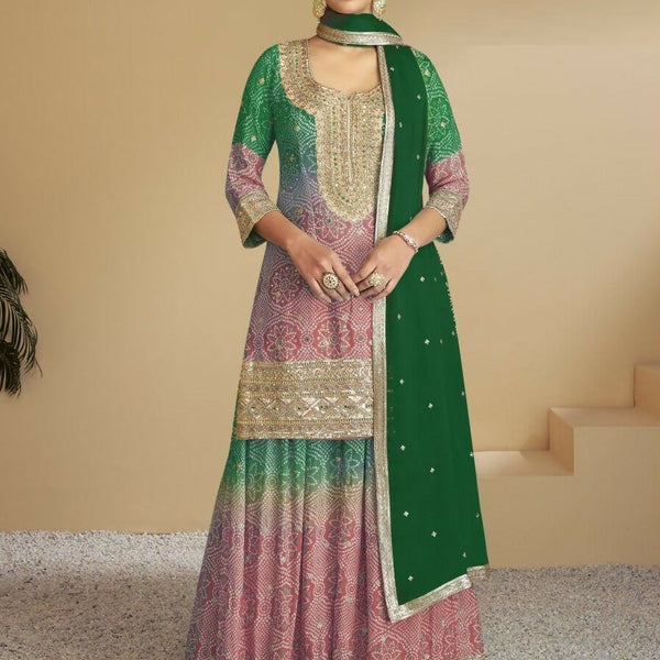 Anaita Peach Digital print with Embroidered Silk Stitched Plazo Suit