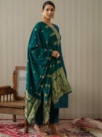 Thumbnail for Ode by House of Pataudi Ethnic Motifs Embroidered Straight Kurta & Trousers With Dupatta - Distacart