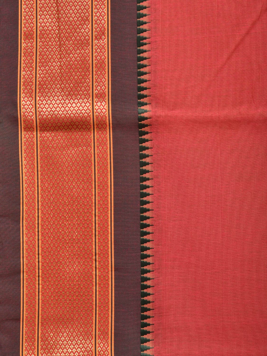 Peach and Green Bamboo Cotton Plain Saree with Strips Pallu Design No Blouse - Global Threads - Distacart