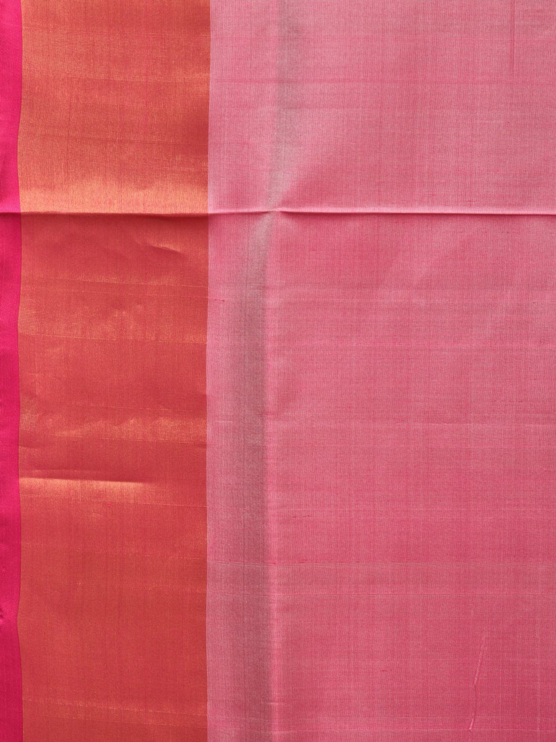 Peach and Pink Uppada Silk Handloom Plain Saree with Contrast Pallu Design - Global Threads - Distacart