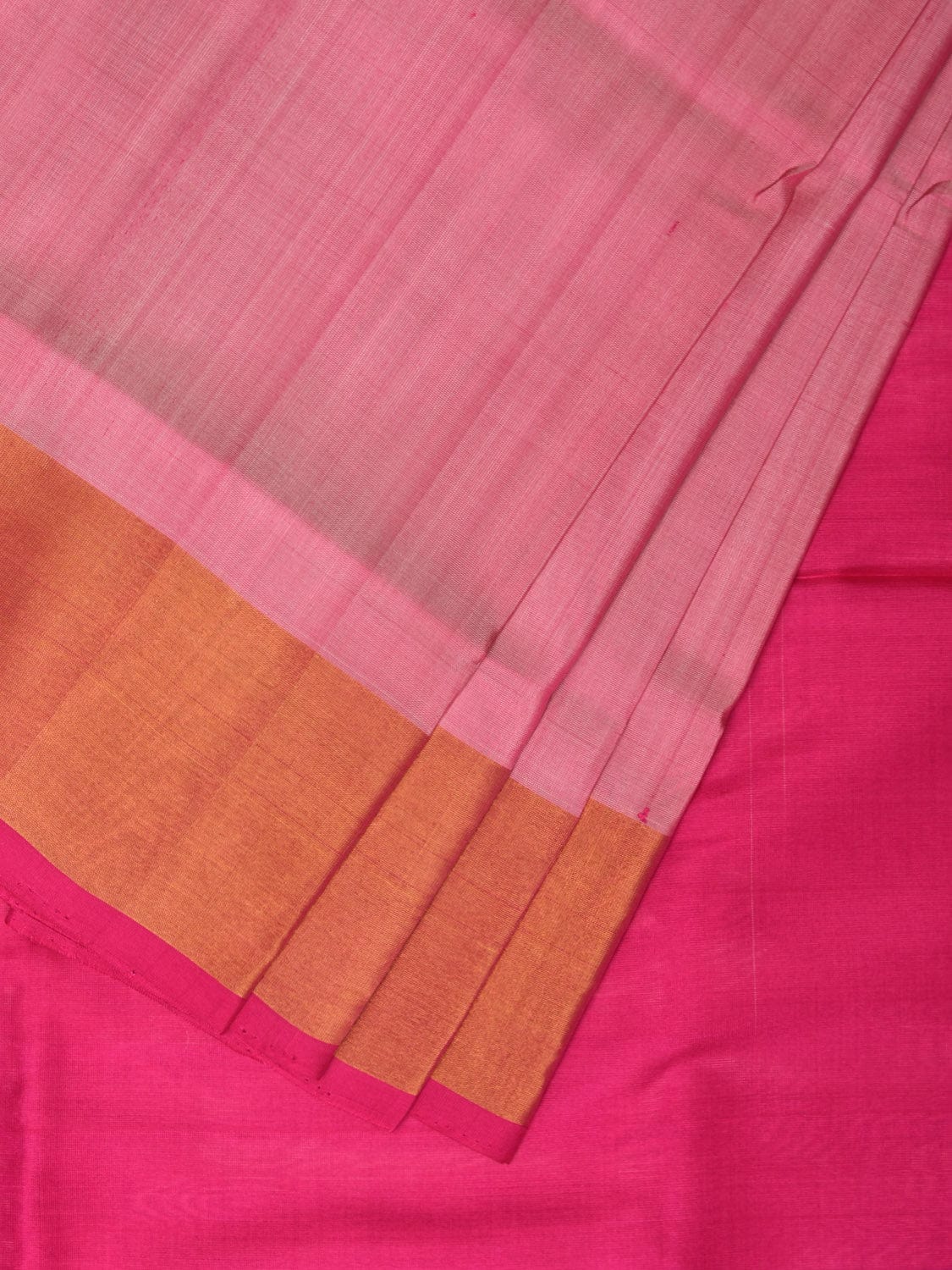 Peach and Pink Uppada Silk Handloom Plain Saree with Contrast Pallu Design - Global Threads - Distacart