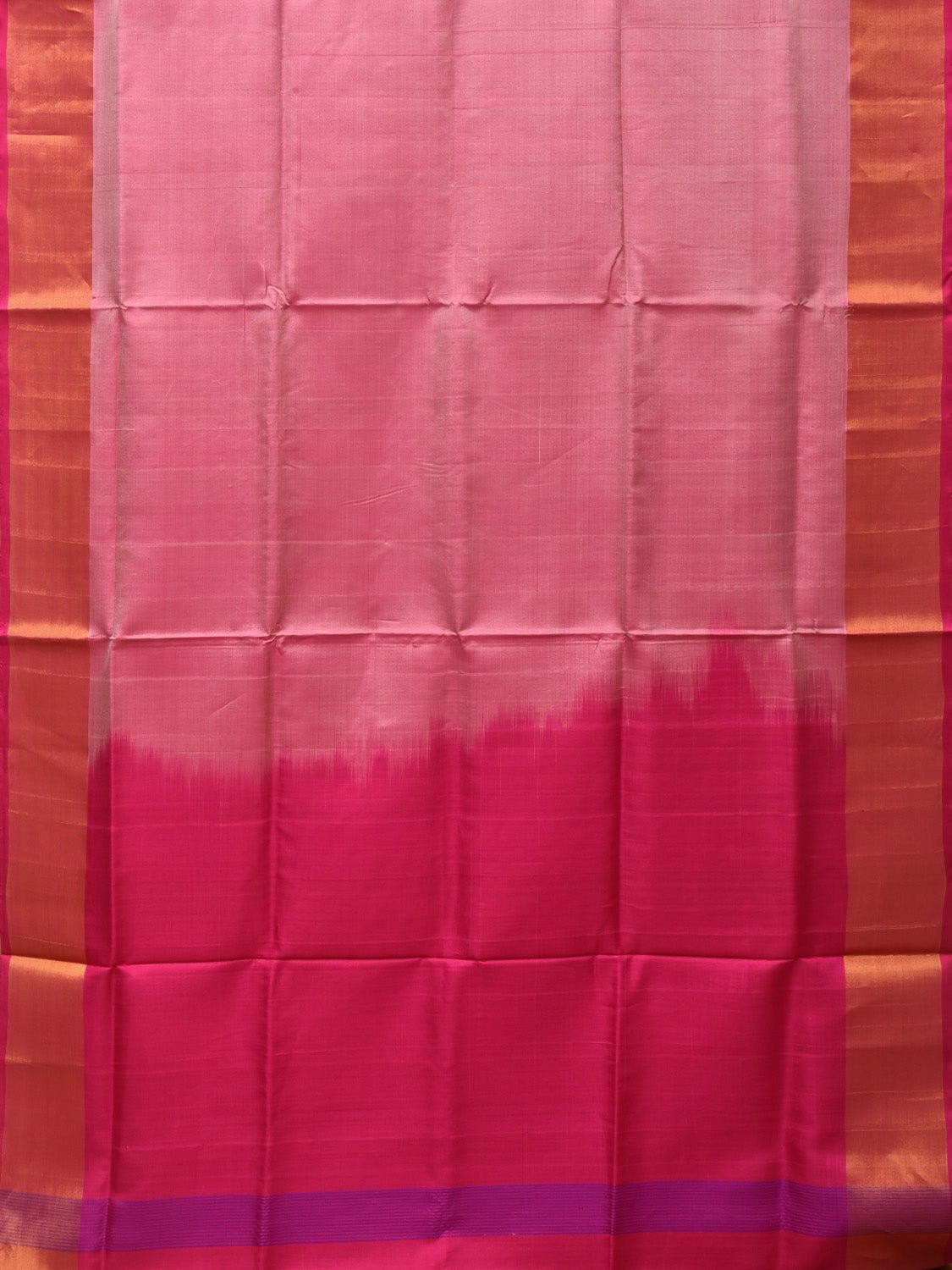 Peach and Pink Uppada Silk Handloom Plain Saree with Contrast Pallu Design - Global Threads - Distacart