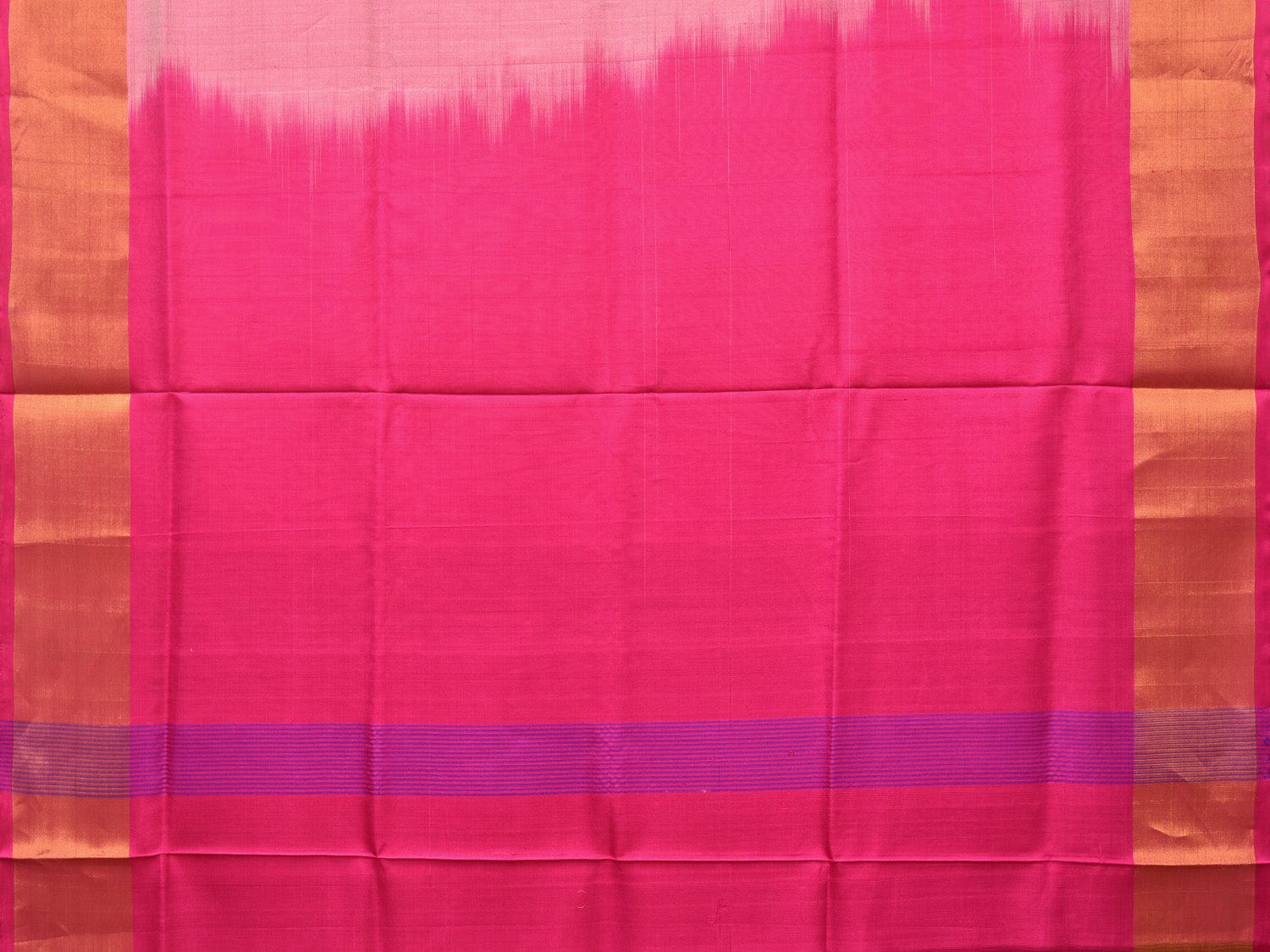 Peach and Pink Uppada Silk Handloom Plain Saree with Contrast Pallu Design - Global Threads - Distacart