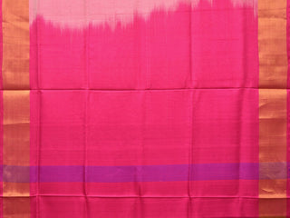 Peach and Pink Uppada Silk Handloom Plain Saree with Contrast Pallu Design - Global Threads - Distacart