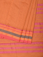 Thumbnail for Peach Bamboo Cotton Plain Saree with Border Design No Blouse - Global Threads - Distacart