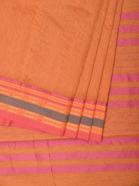Thumbnail for Peach Bamboo Cotton Plain Saree with Border Design No Blouse - Global Threads - Distacart