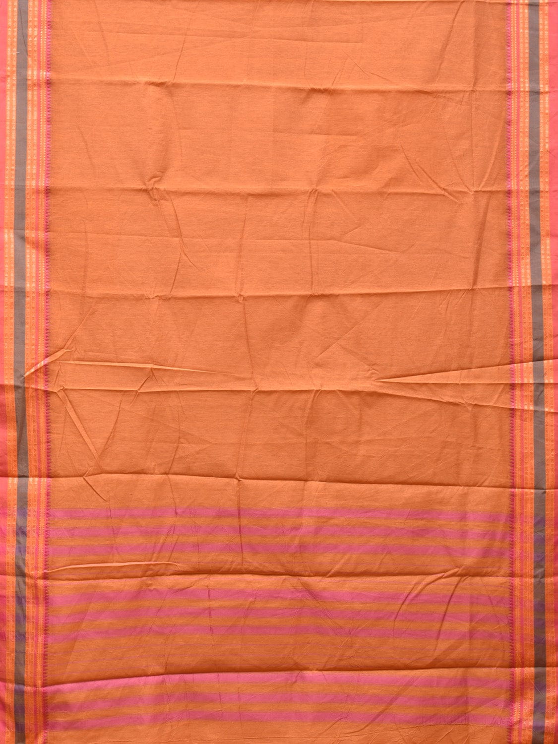 Peach Bamboo Cotton Plain Saree with Border Design No Blouse - Global Threads - Distacart