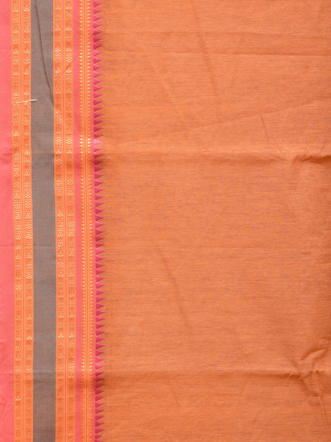 Peach Bamboo Cotton Plain Saree with Border Design No Blouse - Global Threads - Distacart