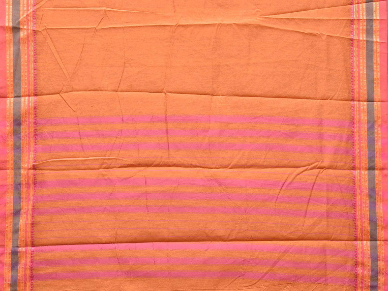Peach Bamboo Cotton Plain Saree with Border Design No Blouse - Global Threads - Distacart