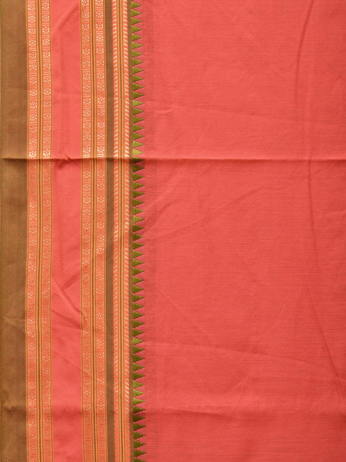 Peach Bamboo Cotton Plain Saree with Strips Pallu Design No Blouse - Global Threads - Distacart