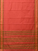 Thumbnail for Peach Bamboo Cotton Plain Saree with Strips Pallu Design No Blouse - Global Threads - Distacart