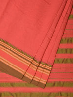 Thumbnail for Peach Bamboo Cotton Plain Saree with Strips Pallu Design No Blouse - Global Threads - Distacart