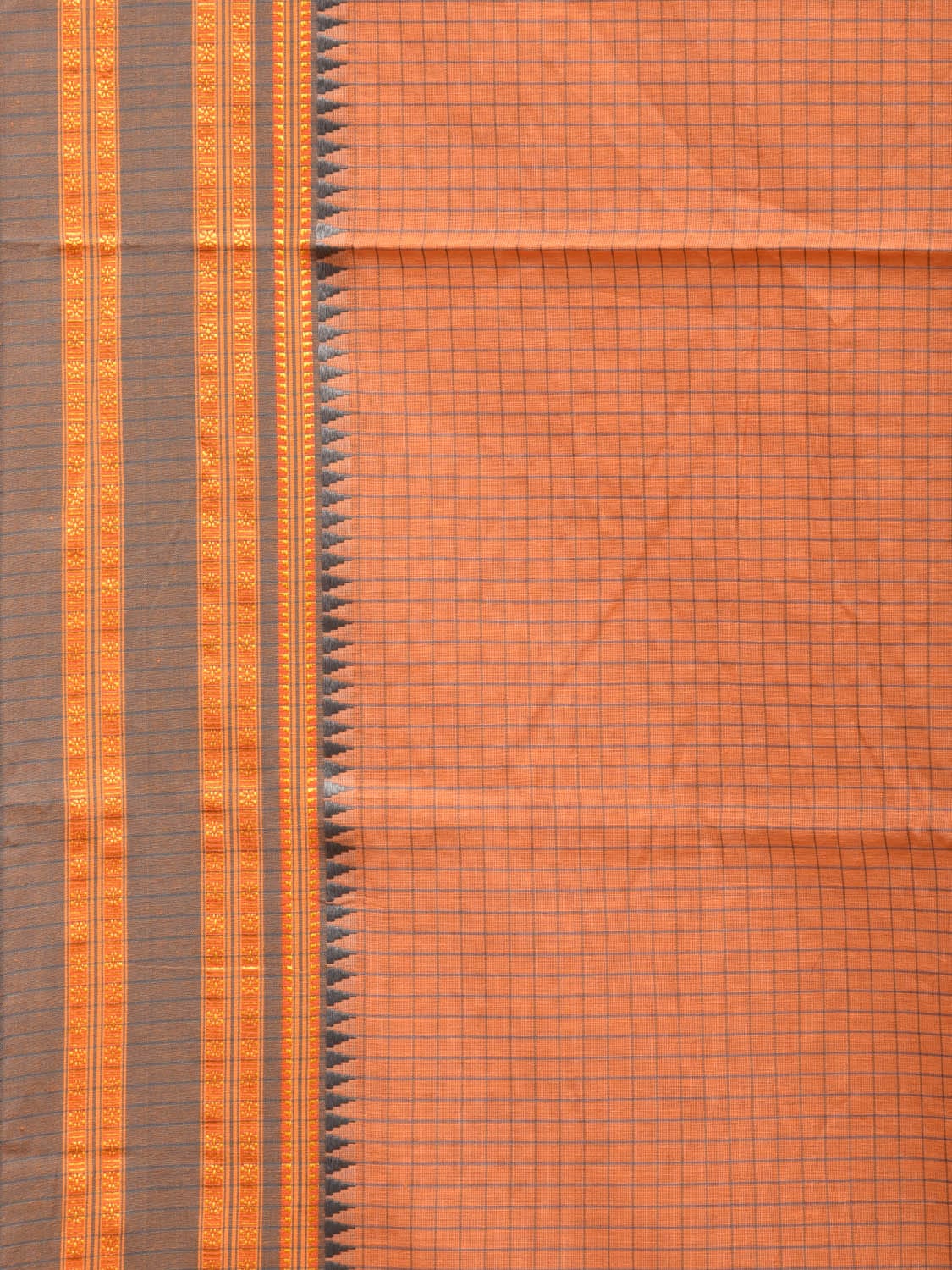 Peach Bamboo Cotton Saree with Checks Design No Blouse - Global Threads - Distacart