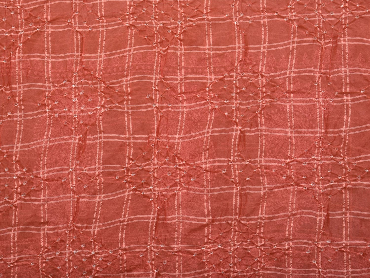 Peach Bandhani Silk Handloom Dupatta with Mango and Border Design - Global Threads - Distacart