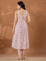 Thumbnail for Yufta Peach Cotton Anarkali Square Neck Kurta Dupatta Set