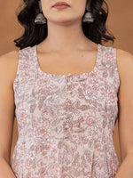 Thumbnail for Yufta Peach Cotton Anarkali Square Neck Kurta Dupatta Set