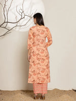 Thumbnail for Yufta Peach Cotton Floral Print Kurta Dupatta Set