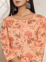 Thumbnail for Yufta Peach Cotton Floral Print Kurta Dupatta Set