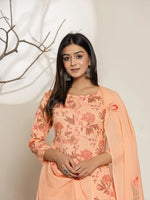 Thumbnail for Yufta Peach Cotton Floral Print Kurta Dupatta Set