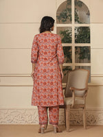 Thumbnail for Yufta Peach Cotton Sequins_Work Kurta Dupatta Set