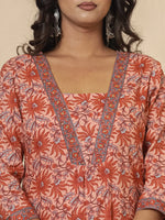 Thumbnail for Yufta Peach Cotton Sequins_Work Kurta Dupatta Set