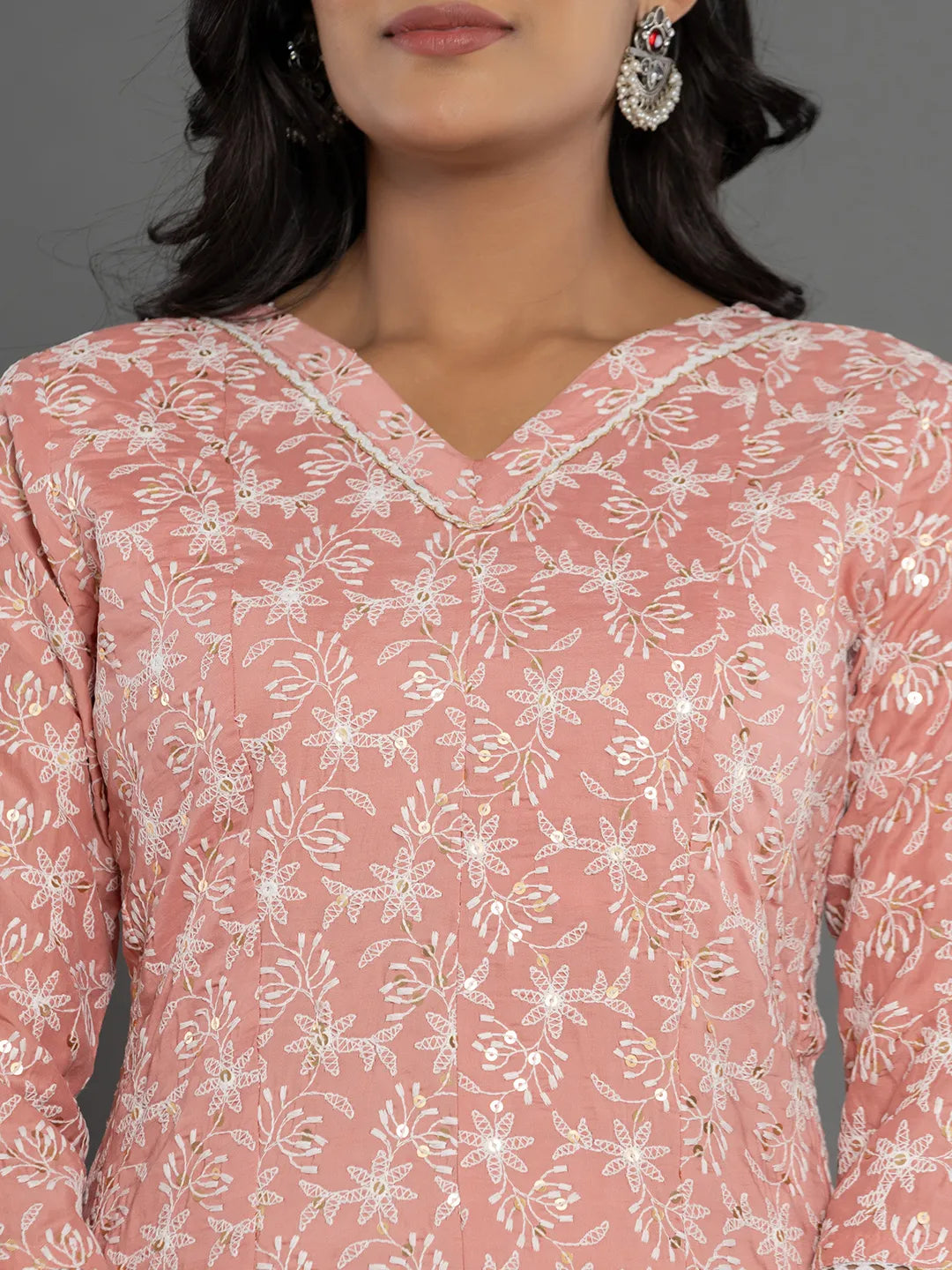 Yufta Peach Cotton Silk Embroidered Anarkali Kurta Dupatta Set - Distacart