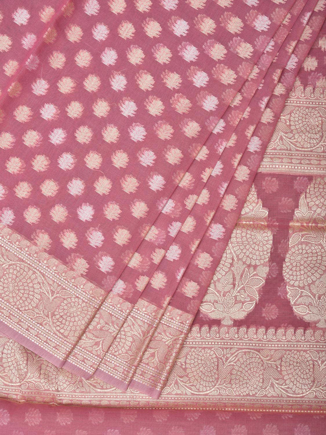 Peach Cut Work Cotton Silk Saree with All Over Banaras Design - Global Threads - Distacart