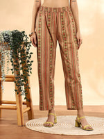 Thumbnail for Yufta Peach Floral Print Sequins Work Anarkali Kurta And Trouser With Dupatta Set